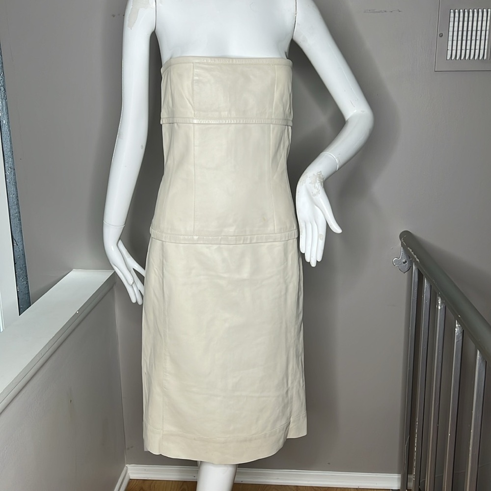 Narcisco Rodriguez Sz 4-6 Lamb Leather Back Zip Knee Length Steapless Dress